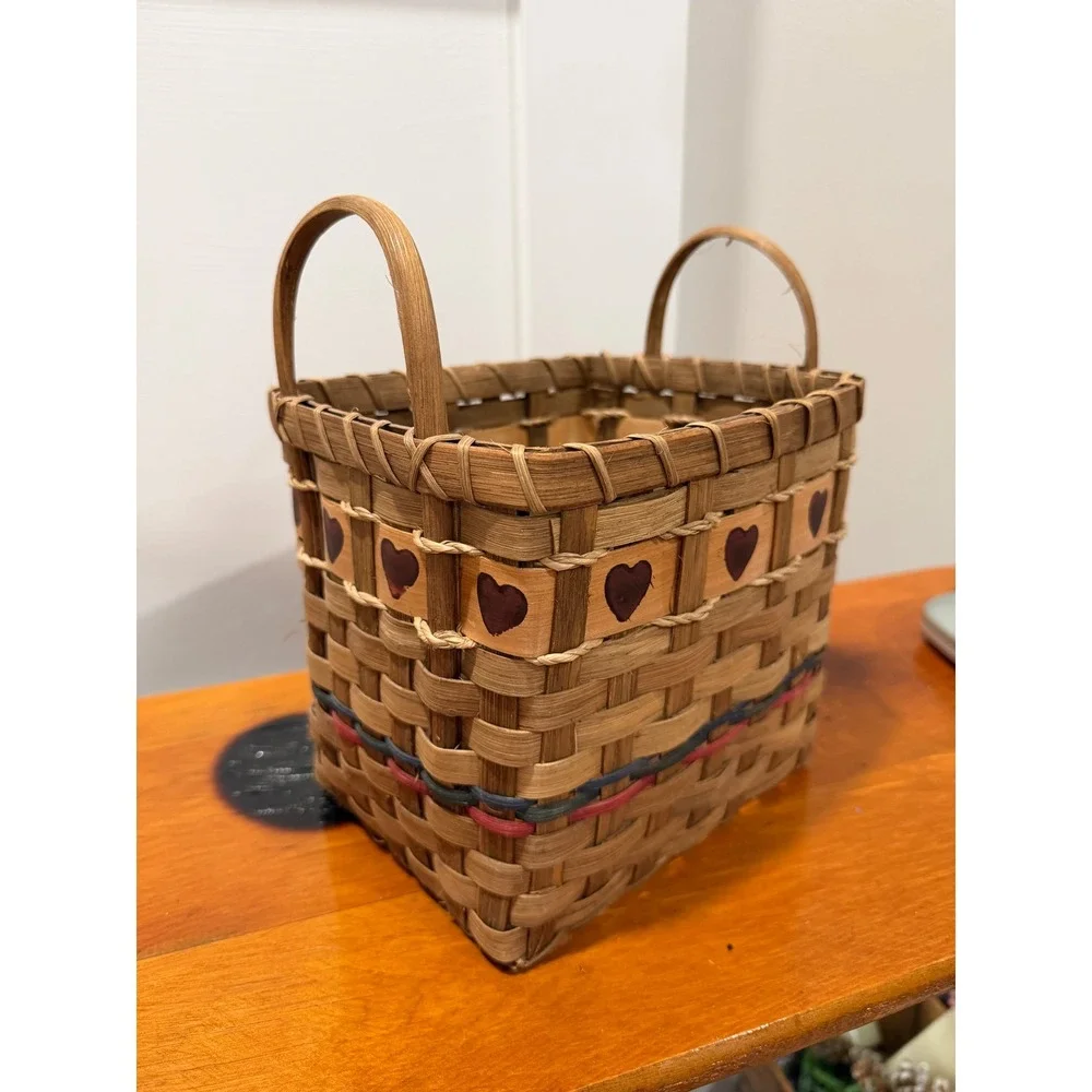 Vintage Woven Splint Wood Heart Basket Rustic Farmhouse Decor with Handles